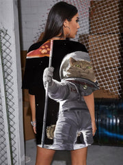 Cat T Shirt Women Animal Funny T shirts Galaxy Shirt Print Earth Summer Astronaut T-shirts 3d