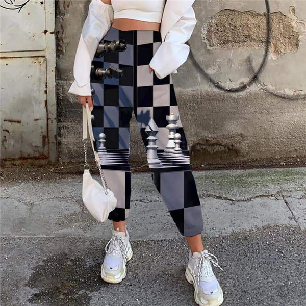 Geometric Trousers Women Psychedelic Jogger Pants Vortex High Waist Pants Square 3d Printed Rainbow Trouser - KYKU