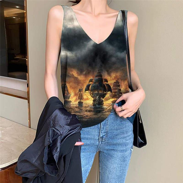 Skull Tank Top Women Punk Vest Printed Cloud Tank Tops Casual Pirate Anime Clothes Captain Sleeveless 3d - KYKU