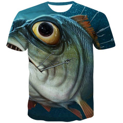 fishing T shirts Men fish Tshirt Printed Short Sleeve Punk Rock Digital O-neck - KYKU