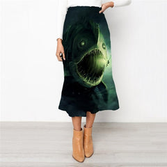 Fish Skirts Women Punk Rock Skirt Ladies Animal Rock Frauen Green School skirt Tropical High waist skirts