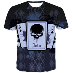 Playing Cards T-shirt Men Skull Funny T shirts Hip Hop Tshirts Casual Black Tshirt Printed