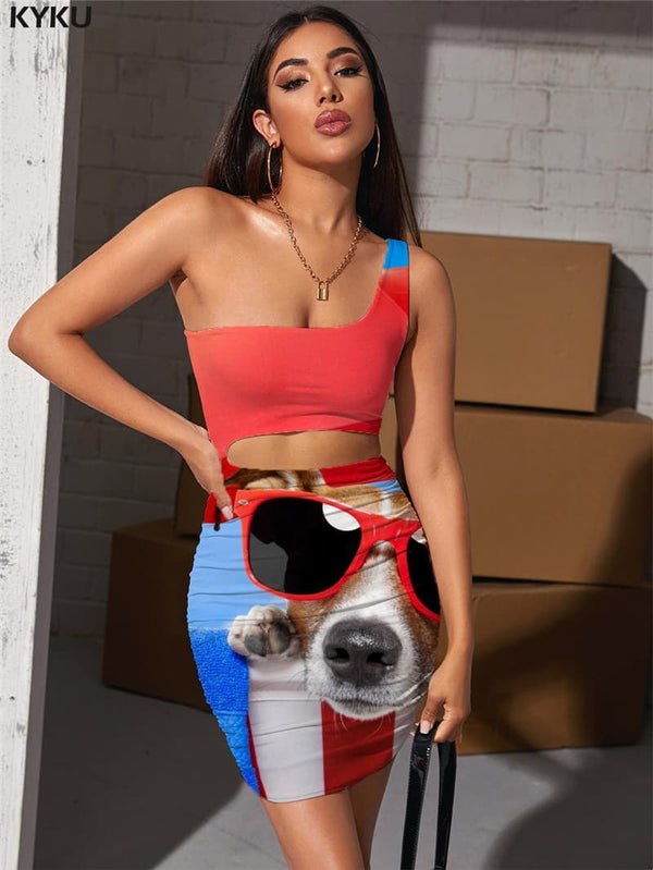 Dog Dress Women Animal Vestido Sexy Hip Hop Pleating Rock Hollow out Dresses
