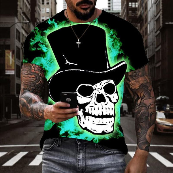 Skull T shirt Men Flame Shirt Print Cosplay Tshirt Printed Hip Hop Anime Clothes
