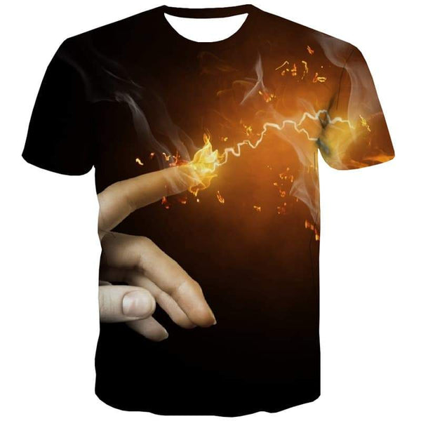 Flame T shirts Men Finger Tshirts Casual Lightning T-shirts Graphic Novel T shirts Funny - KYKU