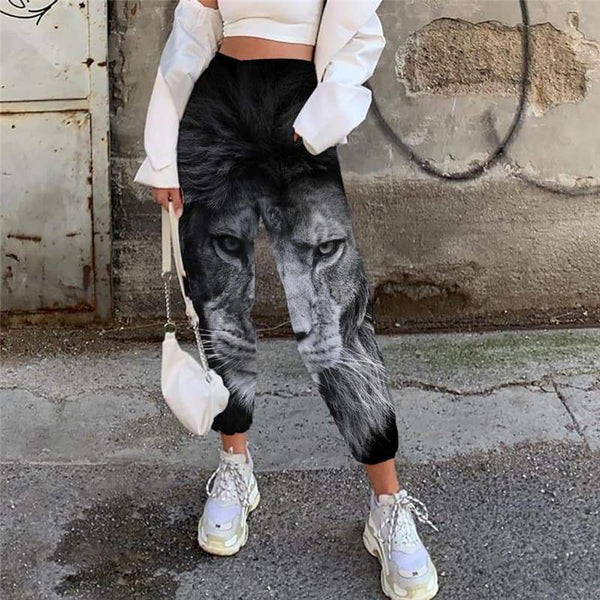Lion Trousers Women Animal High Waist Pants Anime 3d Printed Harajuku Jogger Pants Street Trouser - KYKU