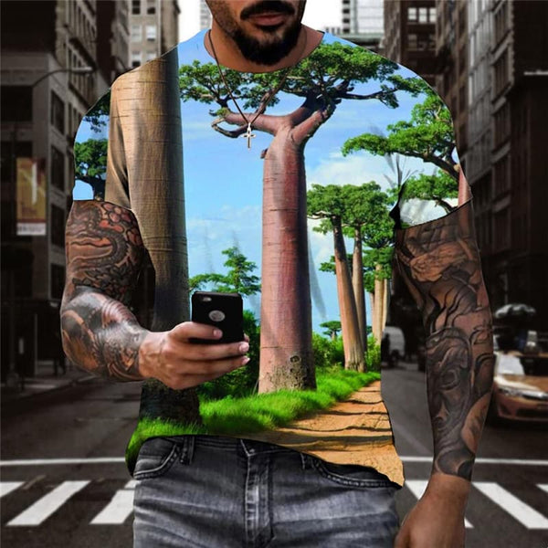 Landscape T shirt Men Tree Anime Clothes Blue Sky Tshirts Casual Harajuku Shirt Print