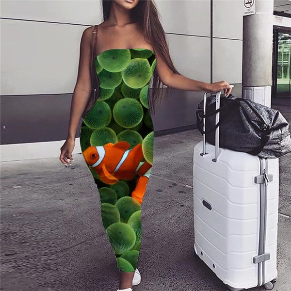 Fish Dress Women Animal Party Harajuku Sundress Green Boho Womens Clothing