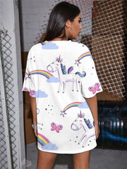 Unicorn T-shirt Women Butterfly Summer Rainbow Gothic Cloud Shirt Print