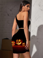 Halloween Dress Women Pumpkin Vestido Sexy Party Bodycon Dress Cosplay Hollow out Dresses