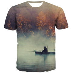 fishing T shirts Men fish Tshirts Novelty lake Tshirt Anime Short Sleeve - KYKU