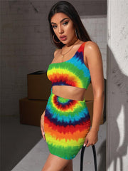 Dizziness Dress Women Colorful Vestido Sexy Rainbow 3d Print Art Halter Sleeveless
