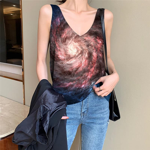 Galaxy Tank Top Women Space Tank Tops Casual Universe Anime Clothes Nebula Vest Print Dizziness Vest Printed