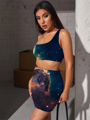 Cat Dresses Women Animal Bodycon Dress Galaxy Pleating Space Vestido Sexy Universe 3d Print