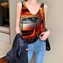Flame Tank-Top women Car Anime Clothes Punk Rock Sleeveless 3d Womens Clothing
