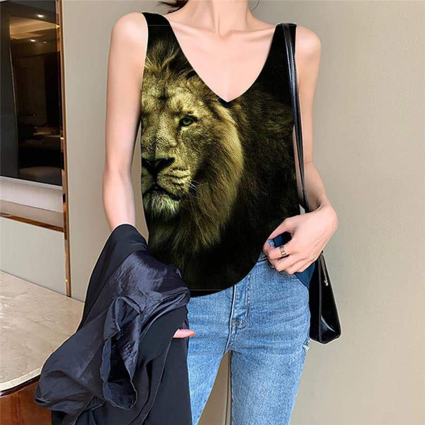 Lion Tank Top Women Animal Vest Printed Anime Sleeveless 3d Harajuku Vest Print Hilarious Funny Top - KYKU