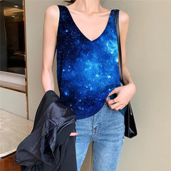Galaxy Tank-Top women Space Vest Print Universe Vest Printed Womens Clothing