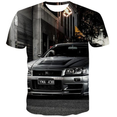 Racing Car T shirts Men Metal T-shirts 3d City Tshirts Novelty Gray T-shirts Graphic Retro Tshirts Cool