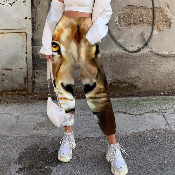 Lion Pants Women Animal Jogger Pants Anime Casual Pant Street 3d Printed Harajuku High Waist Pants - KYKU