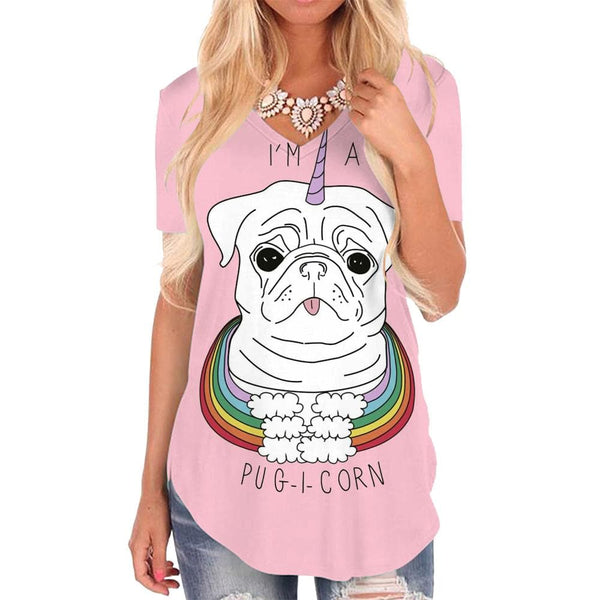 Unicorn T-shirt women Animal Tshirts Printed Rainbow V-neck Tshirt Cloud T-shirts 3d