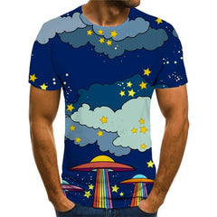 Rainbow T-shirt Men Cloud Shirt Print Ufo Funny T shirts Galaxy Tshirts Casual
