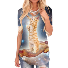 Cat T Shirt Women Animal Tshirts Printed Galaxy Funny T shirts Nebula Shirt Print Space T-shirts 3d