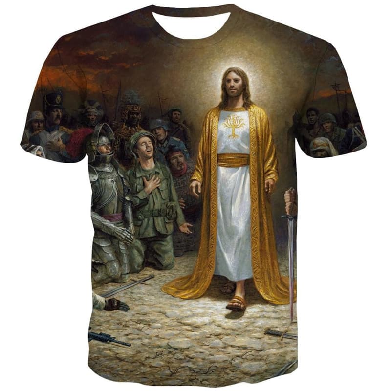 
Christian T shirt Men Jesus Tshirts Casual Blood Shirt Print War Funny T shirts
                
