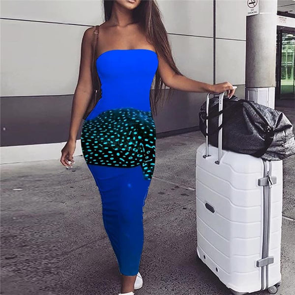 Fish Dress Women Blue Boho Animal sleeveless Tropical Bodycon Dress Gothic Sundress