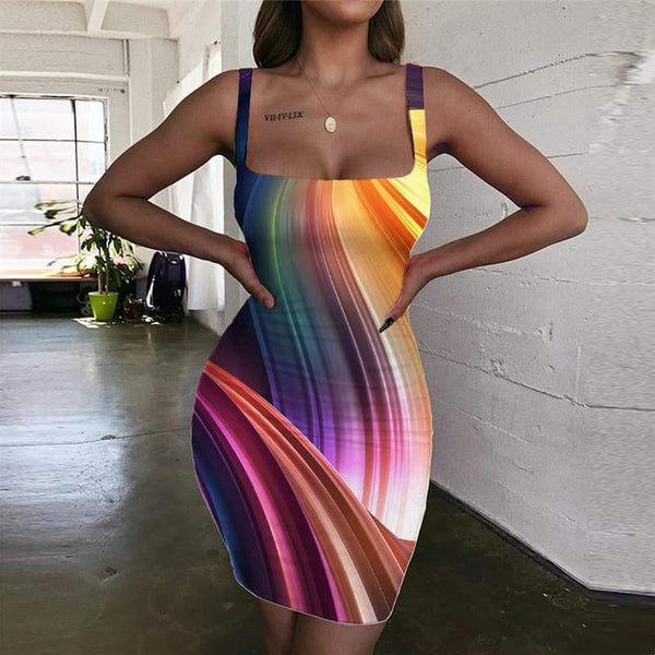 Geometric Dress Women Psychedelic Vestido Sexy Vortex Bodycon Dress Color Halter Sleeveless - KYKU
