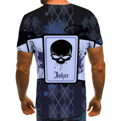 Playing Cards T-shirt Men Skull Funny T shirts Hip Hop Tshirts Casual Black Tshirt Printed