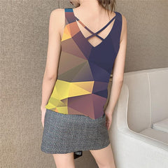 Colorful Tank Top Women Cube Vest Printed Harajuku Vest Print Womens Clothing
