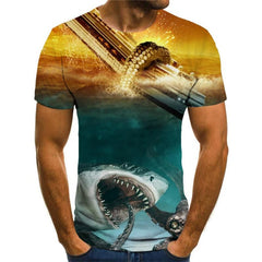 Shark T shirt Men Ocean Tshirts Casual Animal Shirt Print Black Anime Clothes