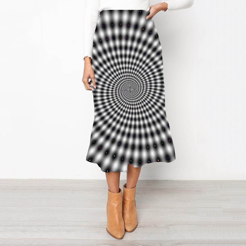 
Geometric Skirt Women Psychedelic High waist skirts Vortex Rock Frauen Black And White School skirt - KYKU
                