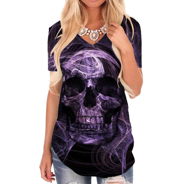 Skull T Shirt Women Abstract T-shirts 3d Psychedelic Tshirts Printed Harajuku V-neck Tshirt