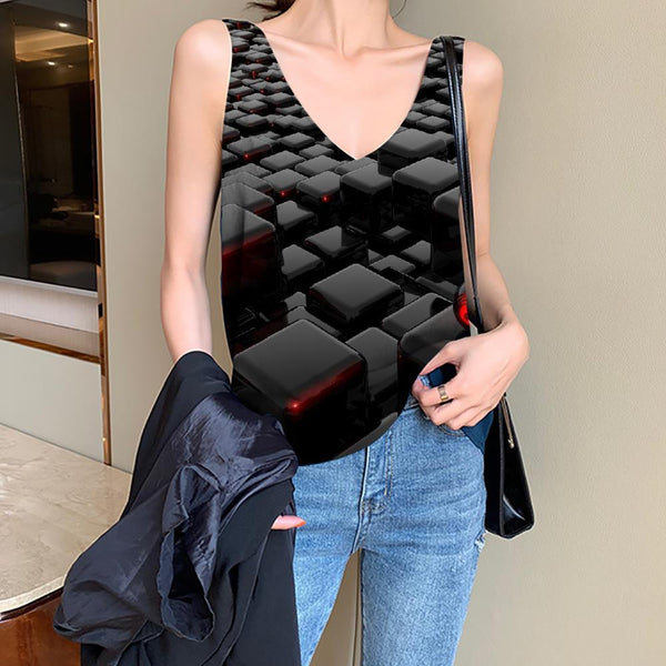 Geometric Tank Top Women Psychedelic Anime Clothes Vortex Vest Print Stereoscopic Funny Top - KYKU
