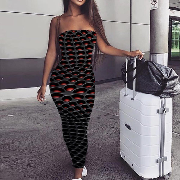Geometric Dress Women Psychedelic Vestido Sexy Vortex Boho Honeycomb Bodycon Dress Black Sundress - KYKU