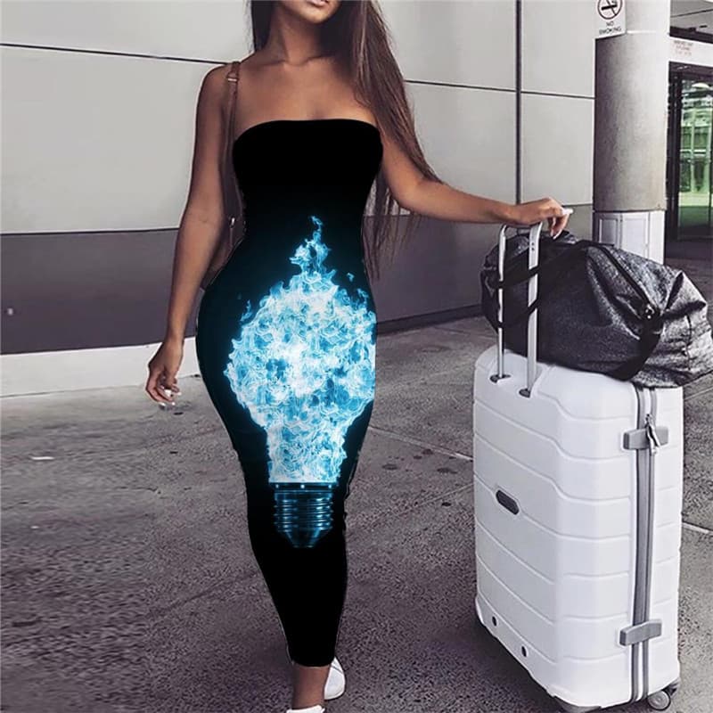 
Flame Dress Women Light Bulb Ladies Dresses Black Bodycon Dress Womens Clothing
                