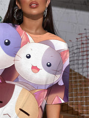 Cat T-shirt Women Animal Funny T shirts Lovely Summer Home Shirt Print Lovely Tshirt Printed