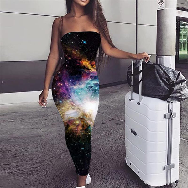 Galaxy Dress Women Space 3d Print Universe Vestido Sexy Colorful sleeveless