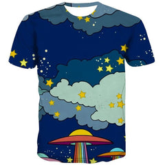 Rainbow T-shirt Men Cloud Shirt Print Ufo Funny T shirts Galaxy Tshirts Casual