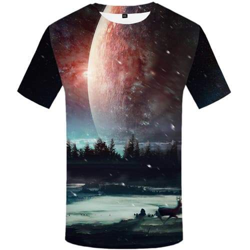 Deer T shirts Men Moon Shirt Print Animal Tshirts Casual Forest T shirts Funny Harajuku Tshirt Printed Short Sleeve Fashion Mens - KYKU