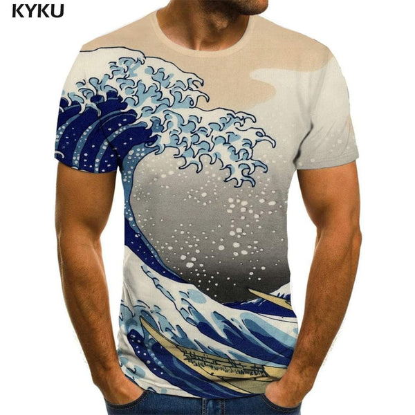 Waves T shirt Men Sail Tshirts Casual Painting Funny T shirts Harajuku Anime Clothes
