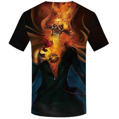 Skull T-shirt Men Flame Shirt Print War Tshirts Casual Cosplay T shirts Funny Gothic Tshirts Cool Short Sleeve Fashion Mens Tops - KYKU