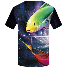 Fish T shirts Men Space Galaxy T-shirts 3d Colorful Tshirts Cool Nebula T-shirts Graphic Animal Tshirts Novelty Short Sleeve - KYKU