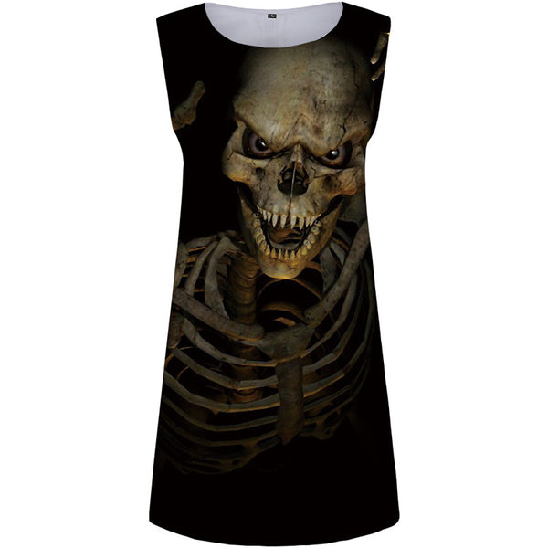Skull Dress Women Skeleton Sundress Black Office Gothic Korean Style Punk Party Womens Clothing Summer