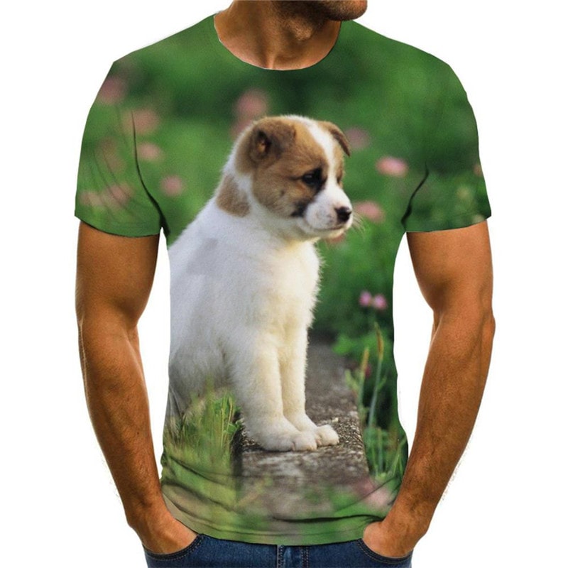 
dog tshirts Puppy Cute animal tee top art costume male Casual big Smart dogs
                