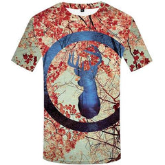 Deer T-shirt Men Forest T-shirts Graphic Animal T-shirts 3d Geometric Tshirts Cool Abstract Tshirt Printed Short Sleeve Hip hop - KYKU