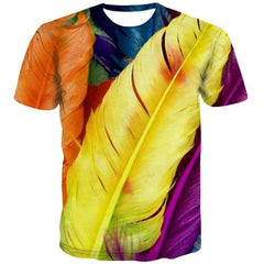 Feather T-shirt Men Colorful Tshirts Cool Harajuku Shirt Print Painted Tshirt Anime Psychedelic T-shirts Graphic Short Sleeve - KYKU