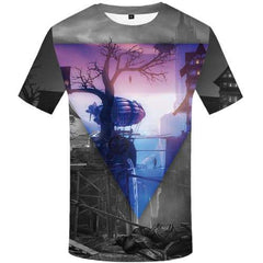 Geometric Flowers T-shirt Men Tree T shirts Funny Mechanical Shirt Print Colorful T-shirts Graphic Vintage Tshirt Printed - KYKU