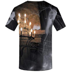 Halloween T-shirt Men Witch T-shirts Graphic Skull Tshirts Cool Flame Tshirt Printed Short Sleeve Hip hop Men women Tee Top - KYKU